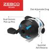 image:imageZebco Roam Spincast Fishing Reel Right or LeftHand Retrieve PreSpooled with 10Pound Zebco Fishing Line Stainless Steel Front CoverBlue