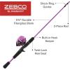 image:imageZebco Slingshot Spincast Reel and Fishing Rod Combo 2Piece Fishing Pole RightHand Retrieve PreSpooled with 10Pound Zebco LinePurple