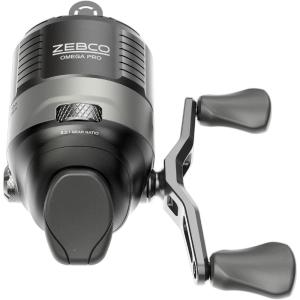 image:imageZebco Omega Pro Spincast Fishing Reel Dual Ceramic Pickup Pins SolidBrass Pinion Gear GlideLine ll Line Retrieval System PreSpooled30 Clam Pack
