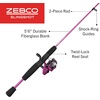 image:imageZebco Slingshot Spinning Reel and Fishing Rod Combo 2Piece MediumLight Durable Fiberglass Rod Comfortable EVA Handle PreSpooled with 8Pound Cajun Fishing Line56 Rod  Purple