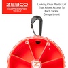 image:imageZebco CrappiePanfish Fishing Tackle Dial Pack 15 Total Pieces Hooks Sinkers Bobbers Jig Heads Grubs Marabou Jig 360Degree Rotating Carabiner Rotating Locking Clear Plastic Lid Red