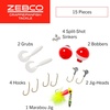image:imageZebco CrappiePanfish Fishing Tackle Dial Pack 15 Total Pieces Hooks Sinkers Bobbers Jig Heads Grubs Marabou Jig 360Degree Rotating Carabiner Rotating Locking Clear Plastic Lid Red