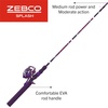 image:imageZebco Splash Spincast Reel and Fishing Rod Combo Fiberglass Rod Ball Bearing System All Metal Gears 8Pound LineTidepool Purple