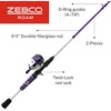 image:imageZebco Roam Spincast Reel and Fishing Rod Combo 6Foot 2Piece Fiberglass Fishing Pole with ComfortGrip Handle Quickset AntiReverse Fishing Reel PreSpooled with 10Pound Zebco LinePrism Purple