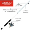 image:imageZebco CustomZ Spinning Reel and Fishing Rod Combo 6Foot 6Inch 2Piece Telescopic Rod Medium Power Size 30 Reel 14Piece Strike King Tackle Kit
